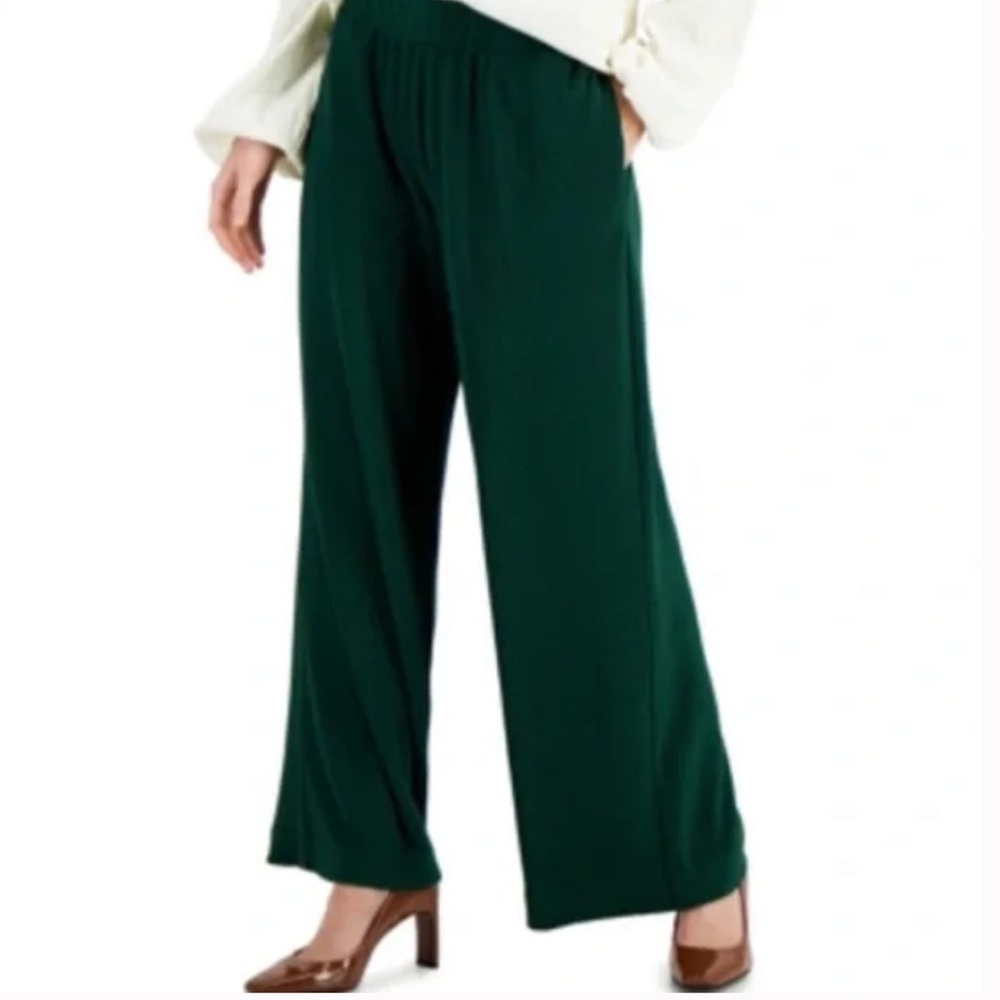 Alfani - Green Ribbed Wide Leg Pants Large (L) Size (Women)